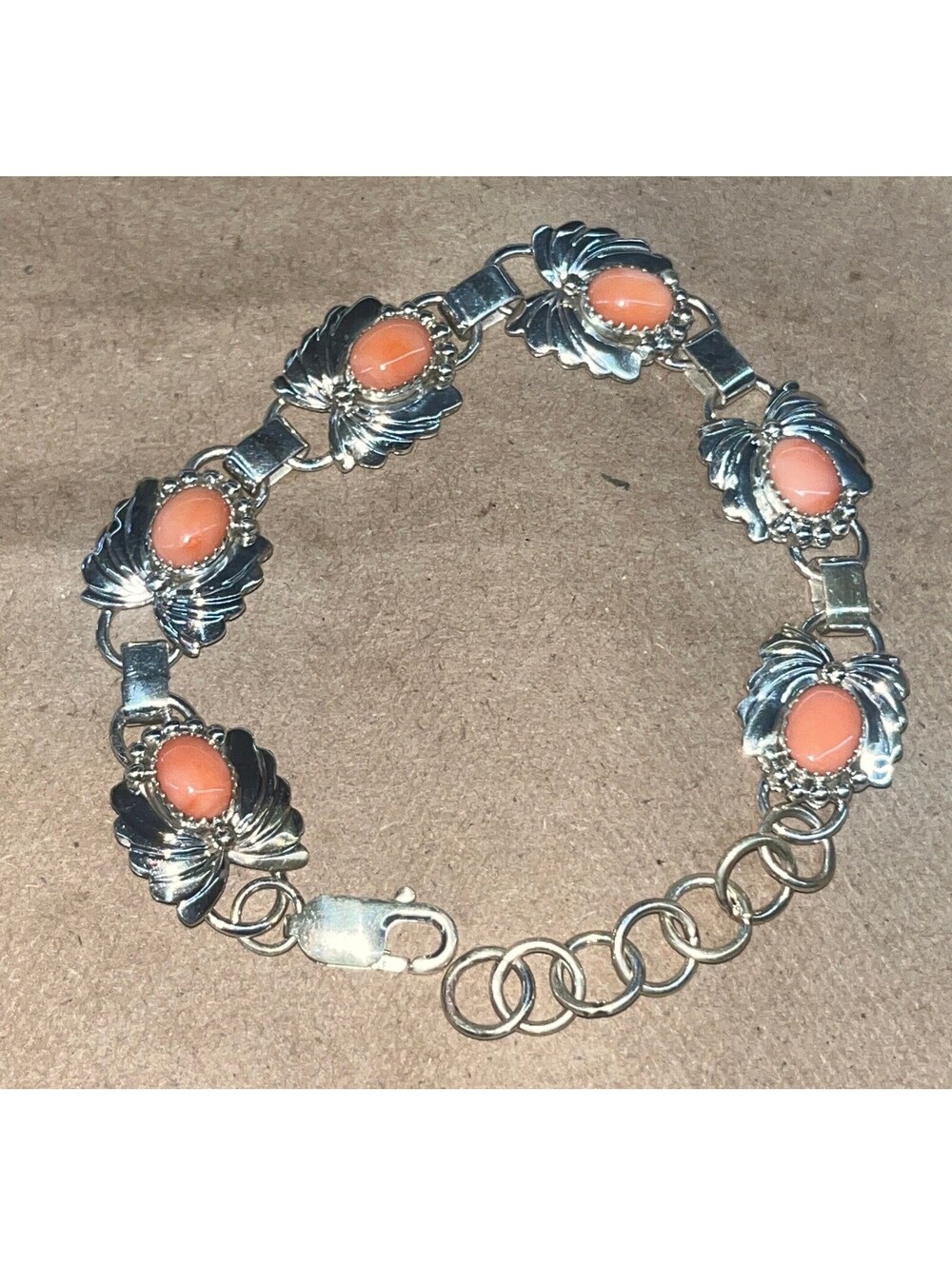 Native American Navajo handmade sterling silver pink conch link bracelet cuff